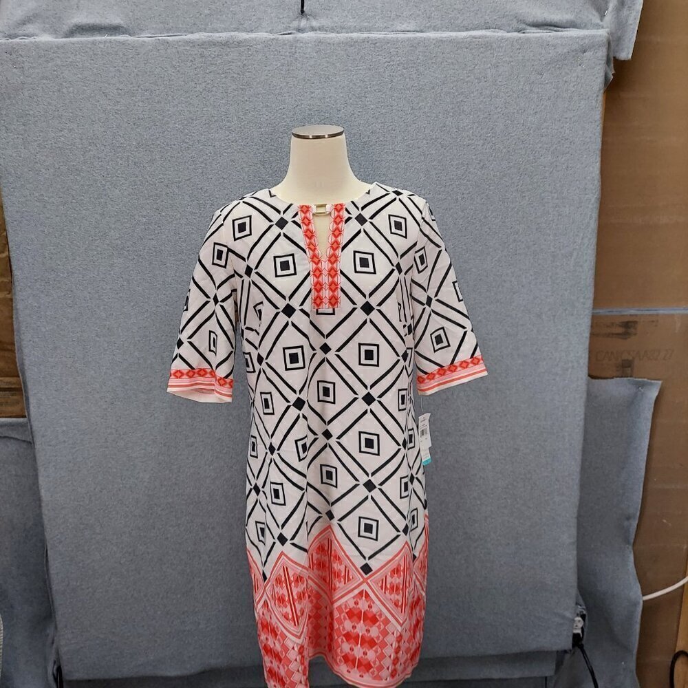 NWT‎ Sandra Darren Coral Geometric Shift Dress Size 16